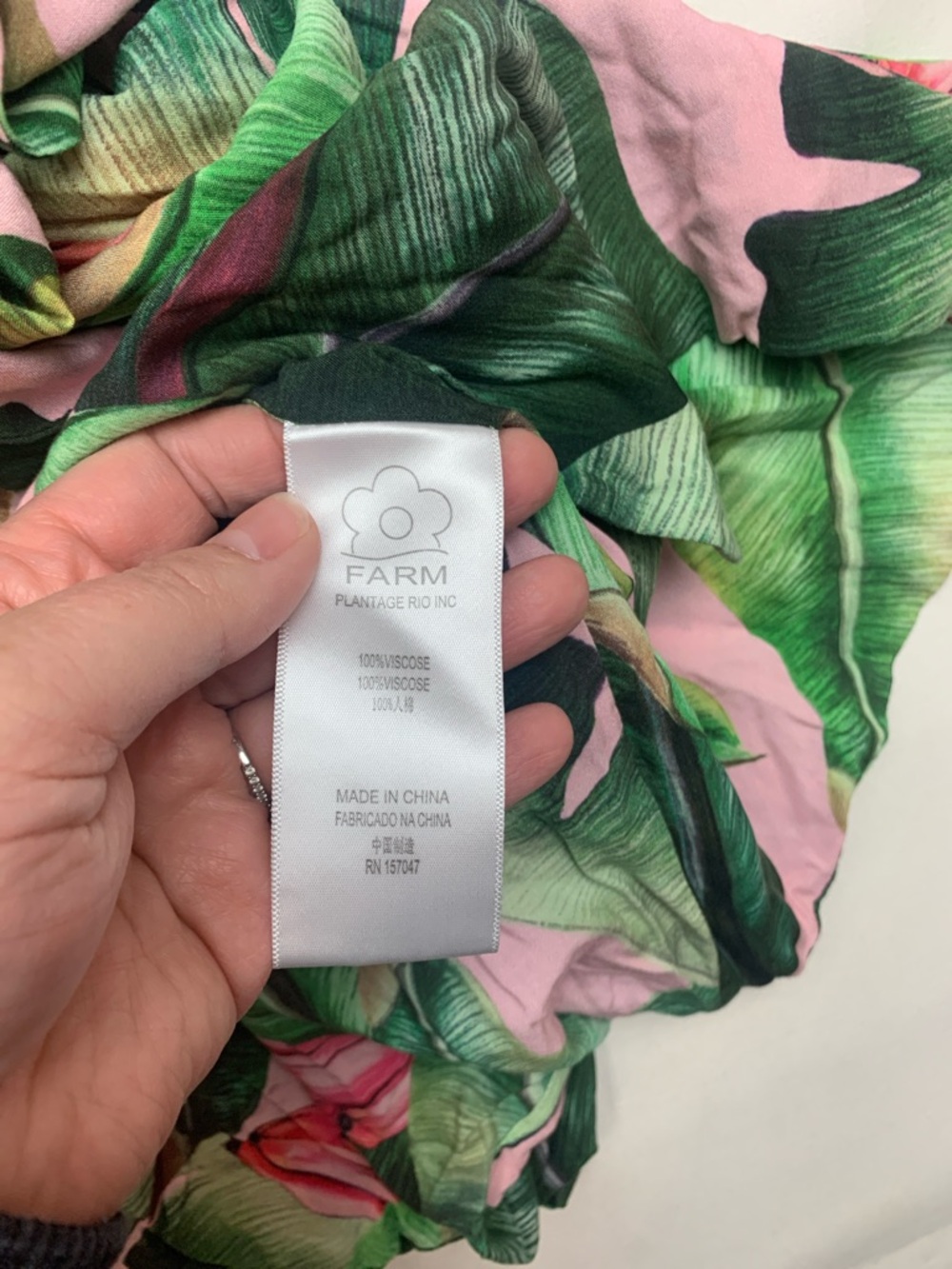 FARM Rio size small pink palms Green Tropical Leaf V-Neck Dress wrap mini tie - Picture 6 of 11
